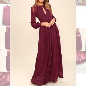 “Field of Dreams” Burgundy Maxi Dress with Lace